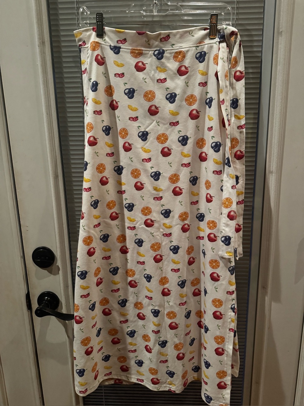 Aleeza Paris women’s Fruit-Print Wrap Dress - White with Red, Blue, Yellow Fruit